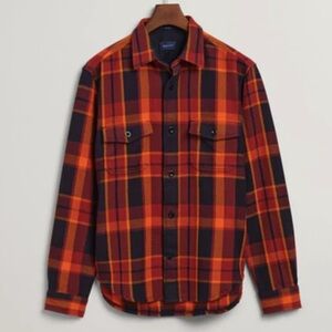 GANT Apparel Mens Heavy Twill Check Overshirt Plaid, Farmer, Camp. Mens sz Large